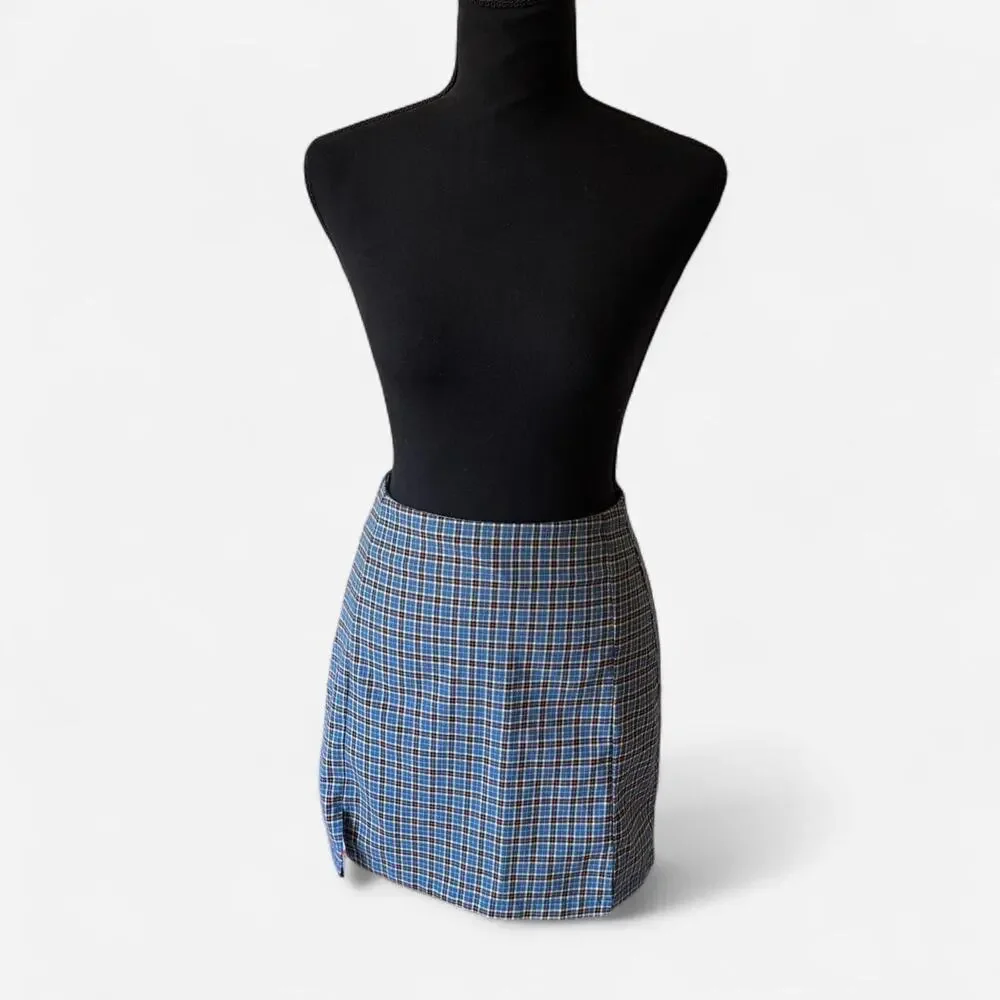 Brandy melville blue plaid cara  mini skirt‎ size XS academia preppy